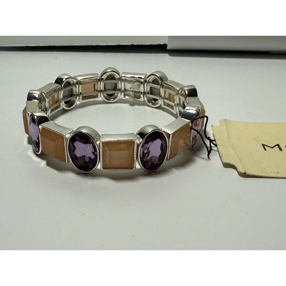 Monet Pink & Purple Stone Stretch Bracelet New